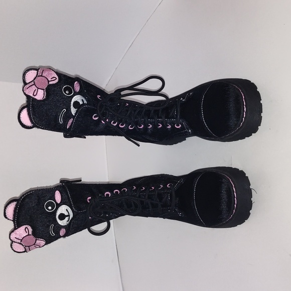 Dolls kill Sugar thrillz best furends combat boots Size 7 Fuzzy Black Boots - Picture 1 of 12